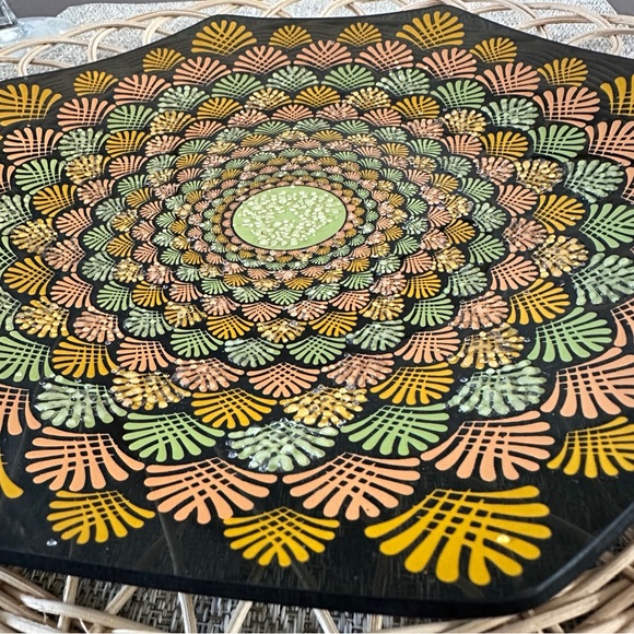 Houzeart Retro 70’s Smoked Glass Embossed Geometric Platter – Groovy Mid-Century - Picture 4 of 6